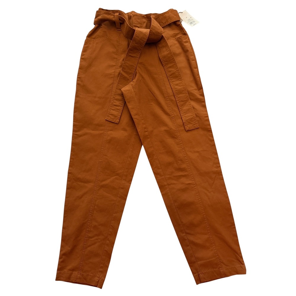 A New Day Ankle Pants Womens 6 Brown Tie Front High Rise Workwear Paperbag Waist